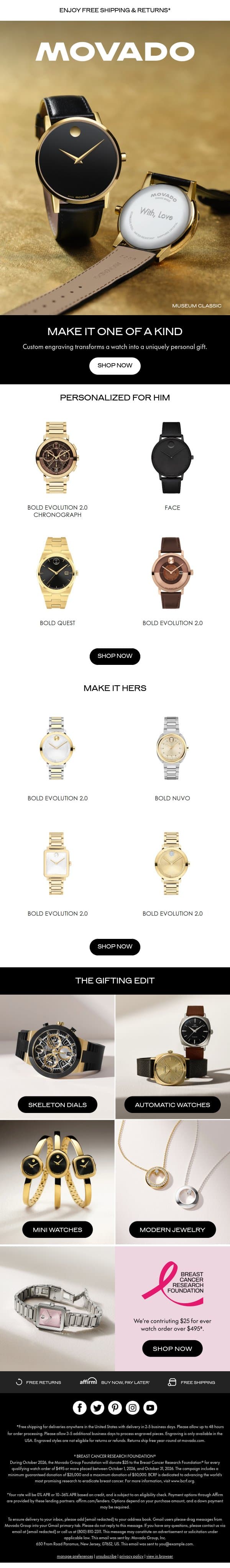 Mark the Moment email from Movado screenshot
