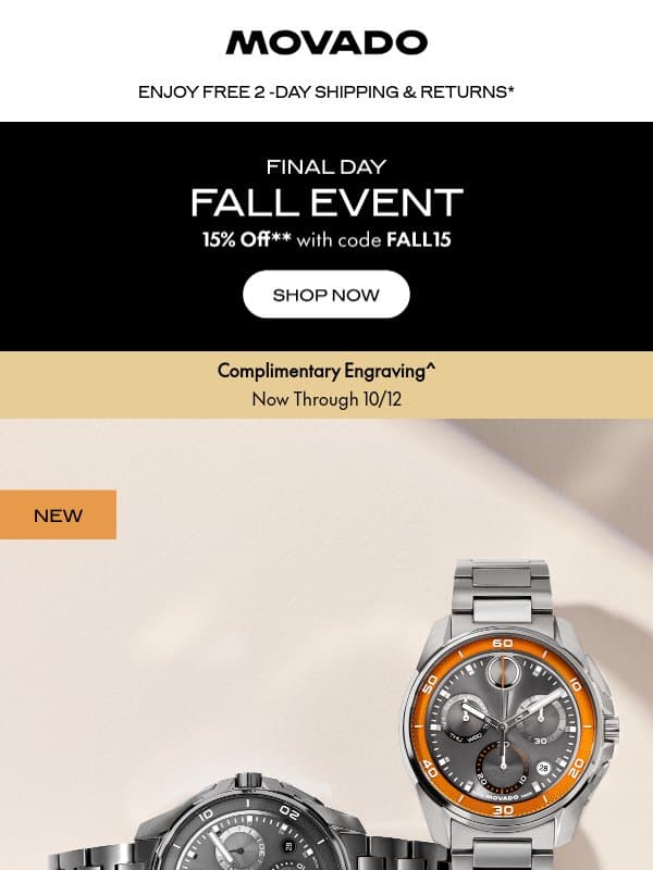 Enjoy 15% Off BOLD Collections email from Movado