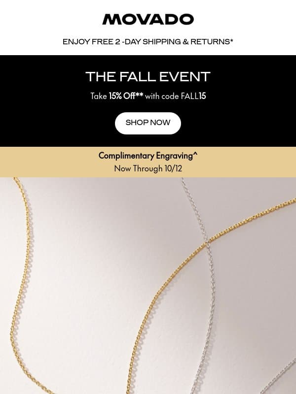 Jewelry is 15% Off email from Movado