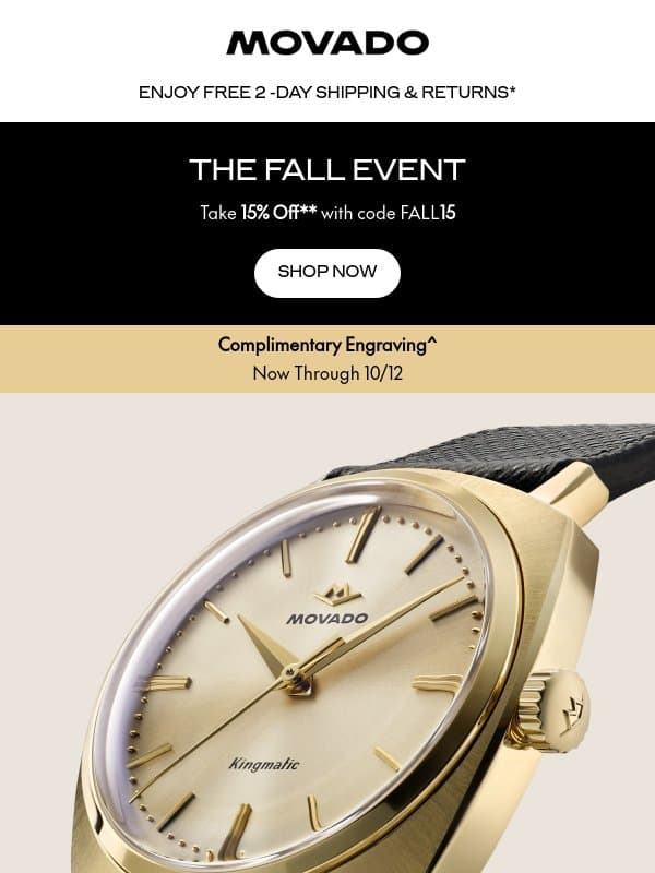 Fall Event: 15% Off Automatics email from Movado