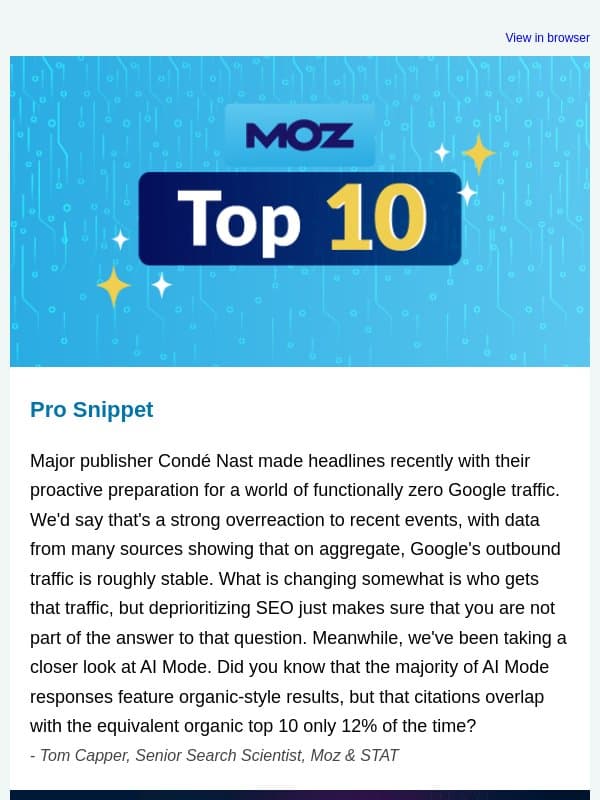 Google Zero & AI Mode Overlap email from Moz