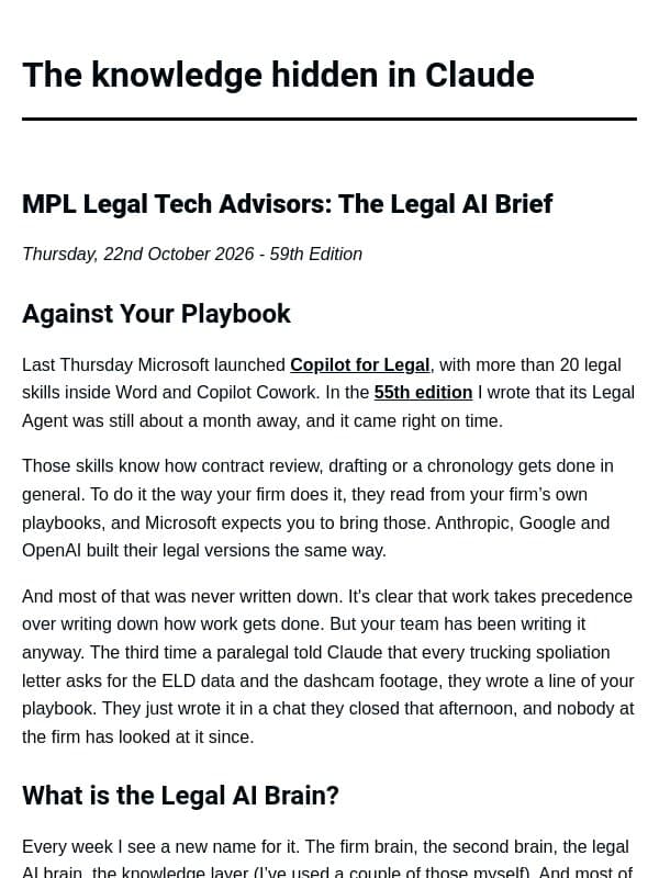 Building your firm's Legal AI Brain email from MPL Advisors