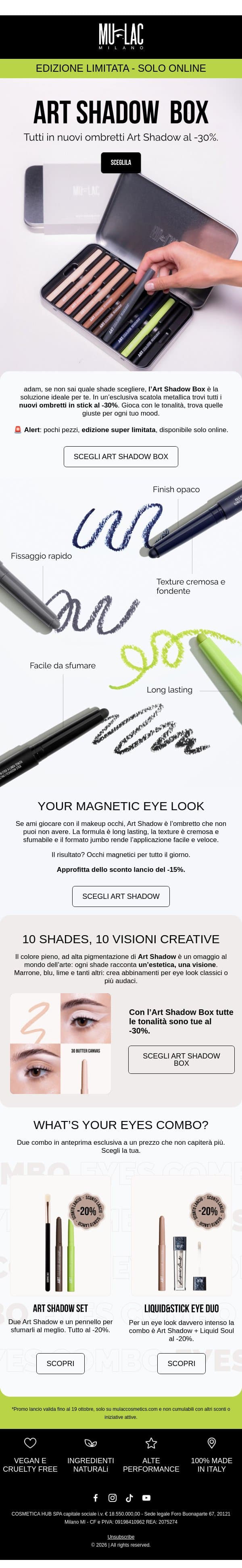 🔥 Art Shadow Box: 10 ombretti al -30% email from Mulac Cosmetics screenshot