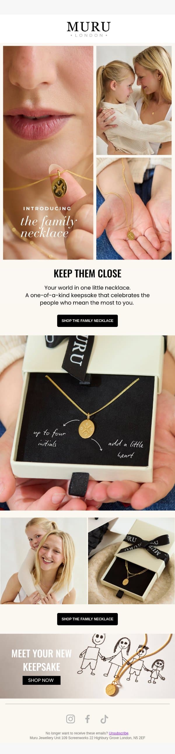 NEW IN: Meet the Family Necklace email from Muru Jewellery screenshot