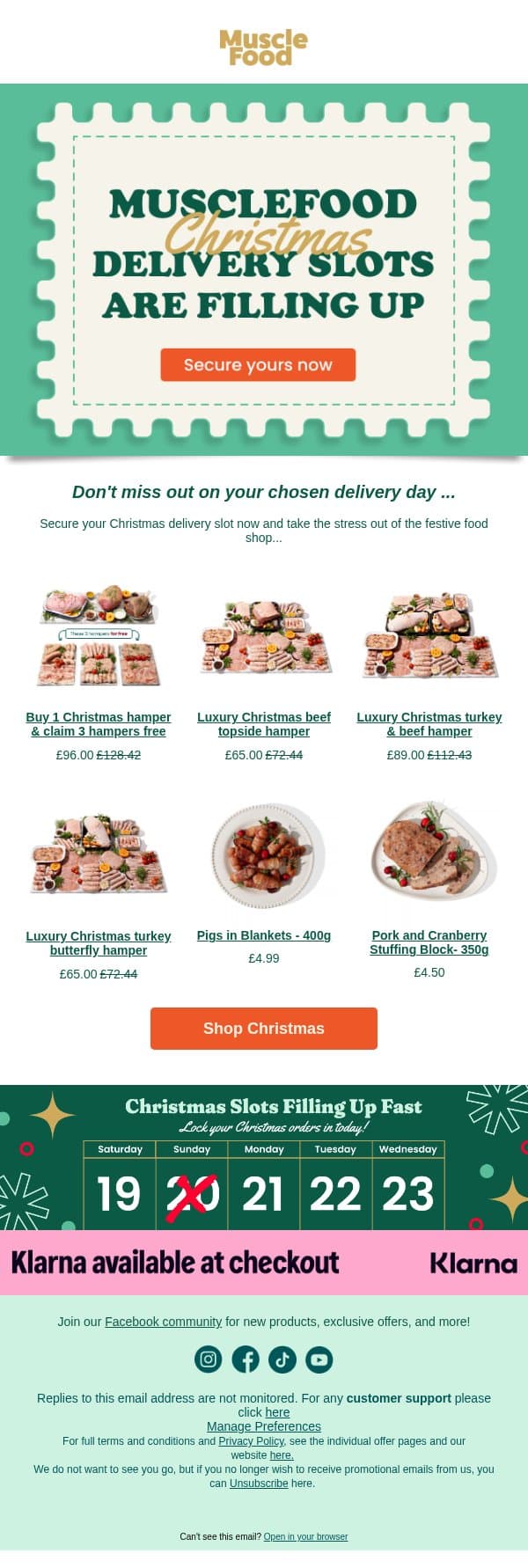Christmas Delivery Dates Are Filling Up!🛷 email from Muscle Food screenshot