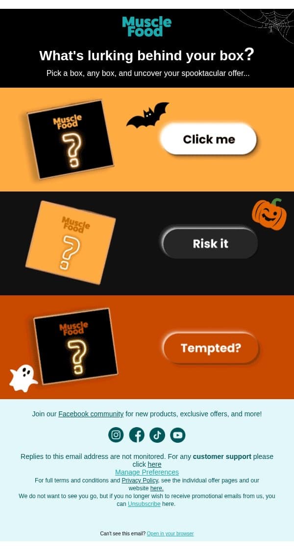 Pick a box & uncover something spooktacular...π email from Muscle Food screenshot