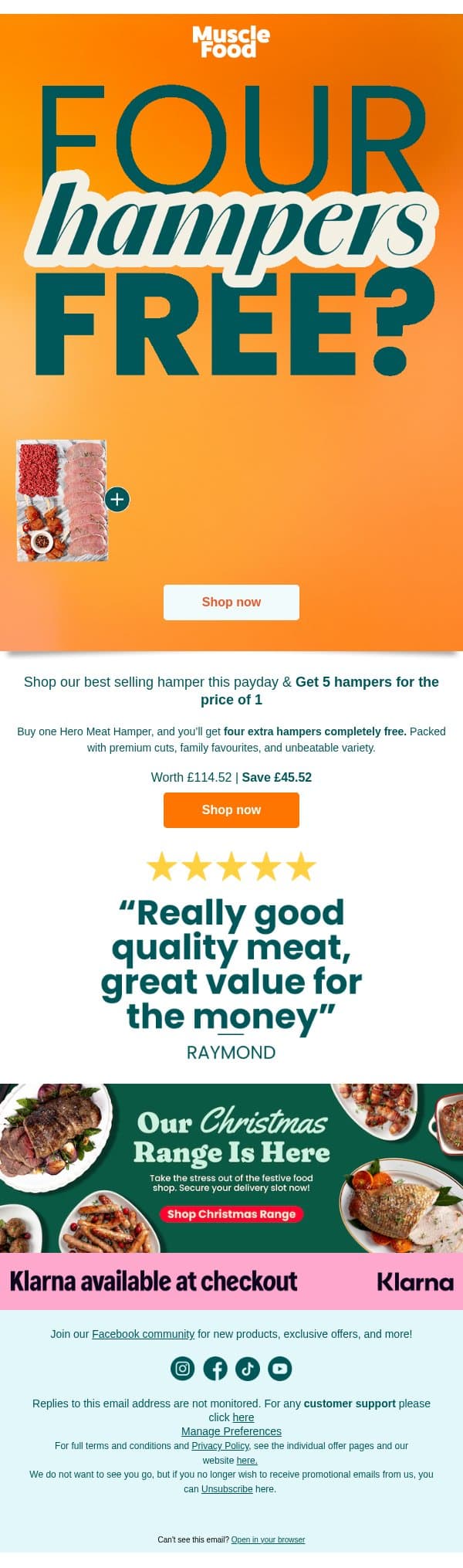 Your 4 Free Payday Hampers Await...π email from Muscle Food screenshot
