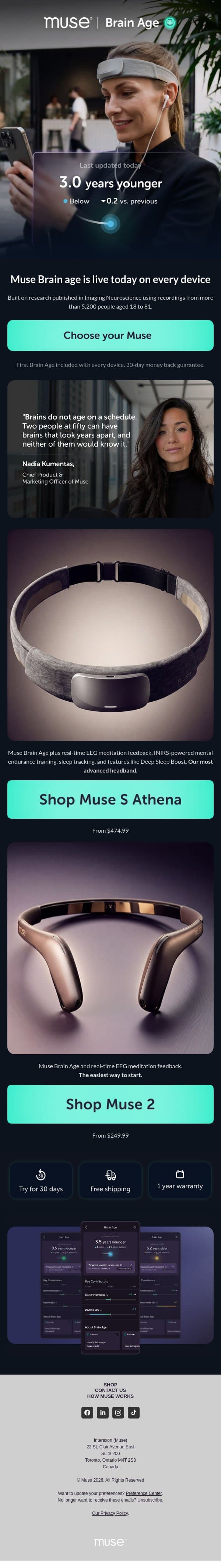 Is your brain younger than you? email from Muse screenshot