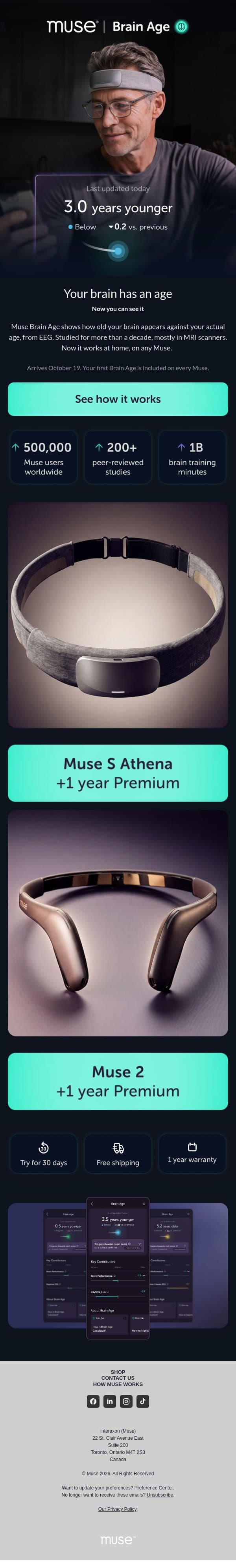 Introducing Brain Age email from Muse screenshot