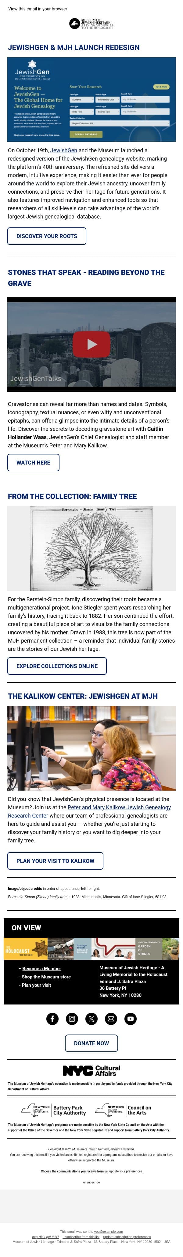 JewishGen Stories from the Museum email from Museum of Jewish Heritage screenshot