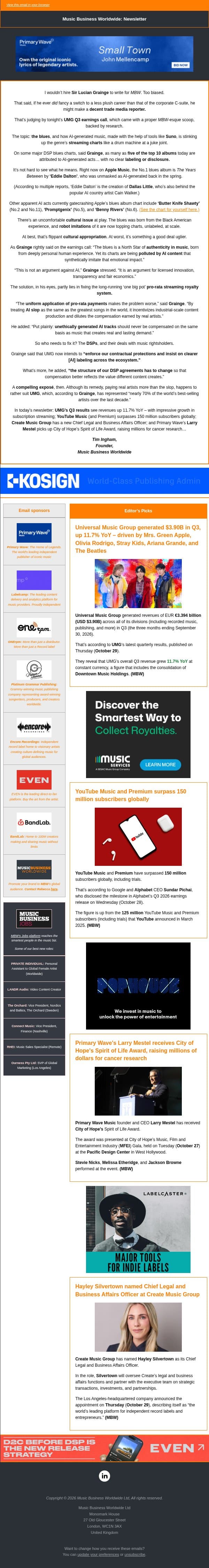 ✍️ Sir Lucian's Got The Blues Over AI Slop email from Music Business Worldwide screenshot