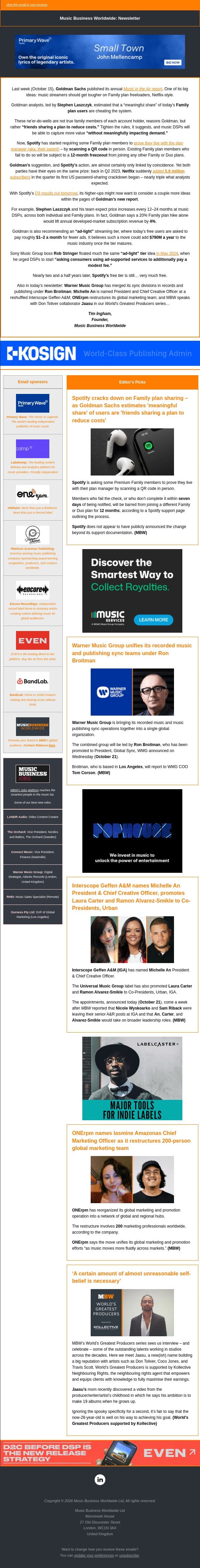 ✍️ We Are Family (If You Can Prove It) email from Music Business Worldwide screenshot