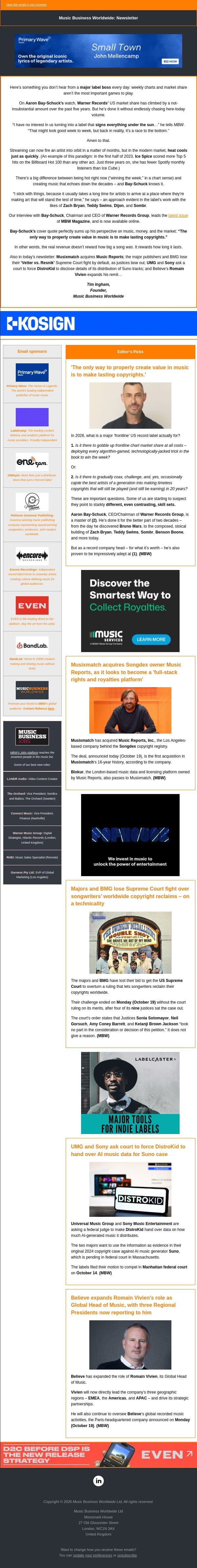 ✍️ Bay-Schuck Bets On Breakthroughs, Not Buzz email from Music Business Worldwide screenshot