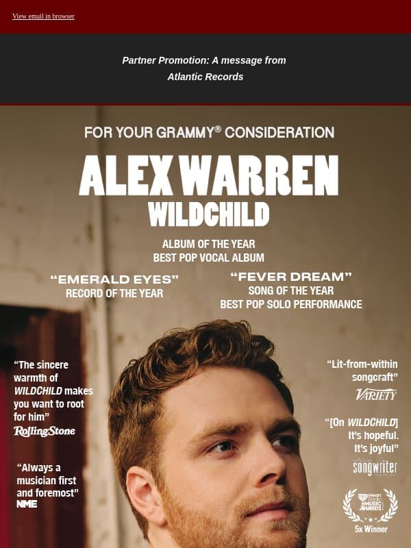 Alex Warren: For Your GRAMMY® Consideration email from Music Business Worldwide