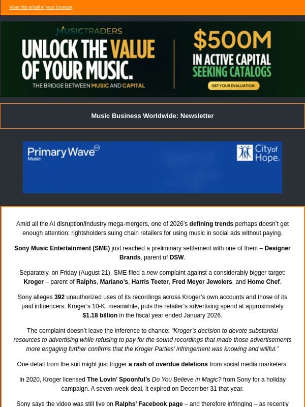 ✍️ Sony's Kroger Crackdown email from Music Business Worldwide