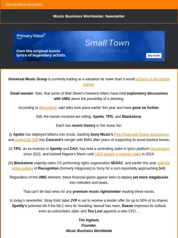 ✍️ Small Wonder. email from Music Business Worldwide