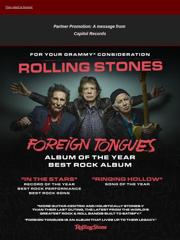 The Rolling Stones: For Your GRAMMY® Consideration email from Music Business Worldwide