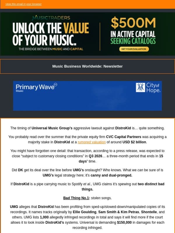 ✍️ Universal vs DistroKid: It's Complicated email from Music Business Worldwide