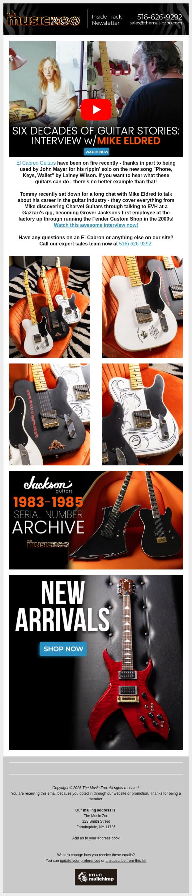 New El Cabron Guitars + Interview with Mike Eldred! email from Music Zoo screenshot