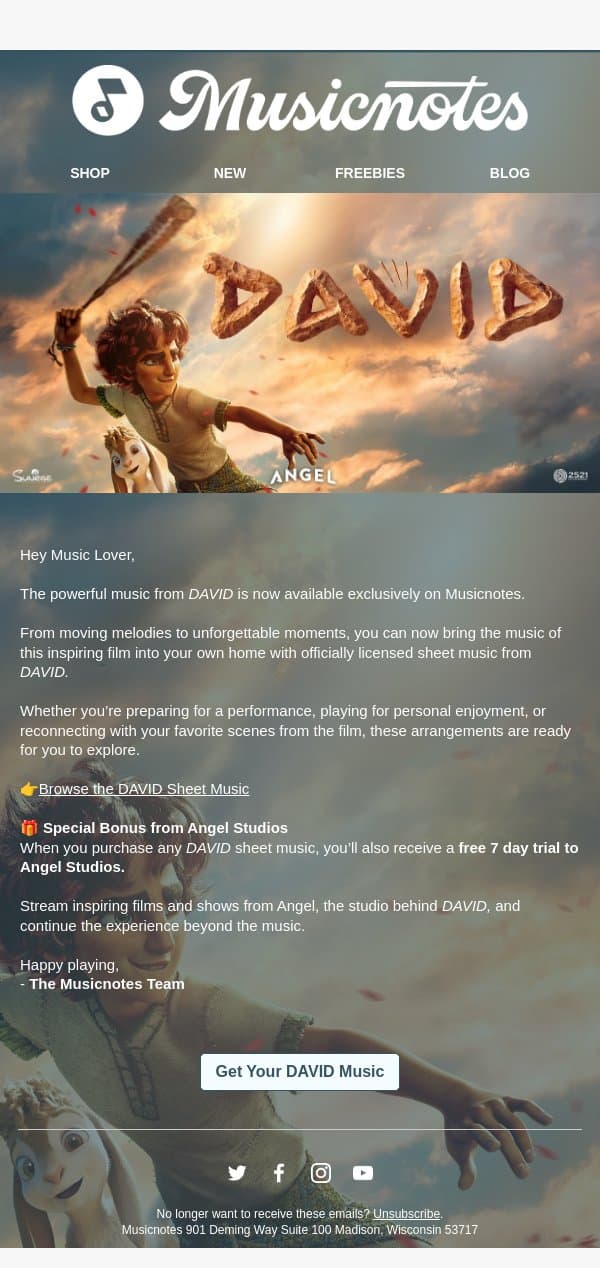 Experience the Music of DAVID 🎶 email from Musicnotes screenshot
