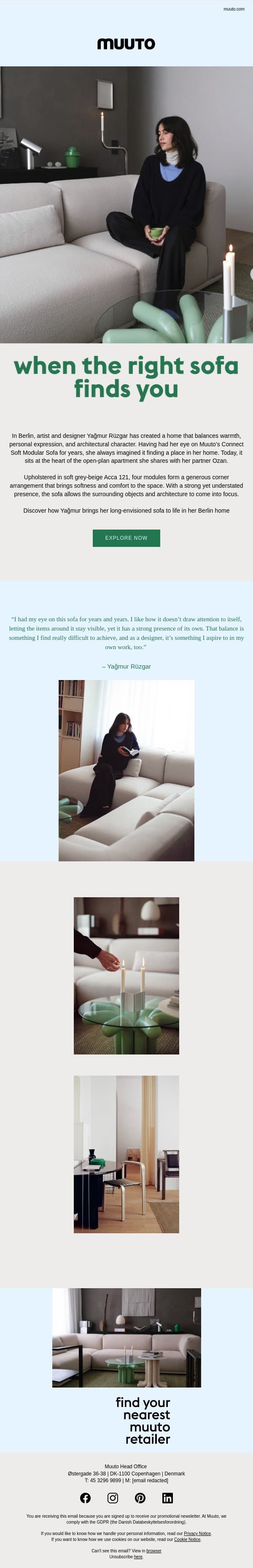 When the right sofa finds you email from Muuto screenshot