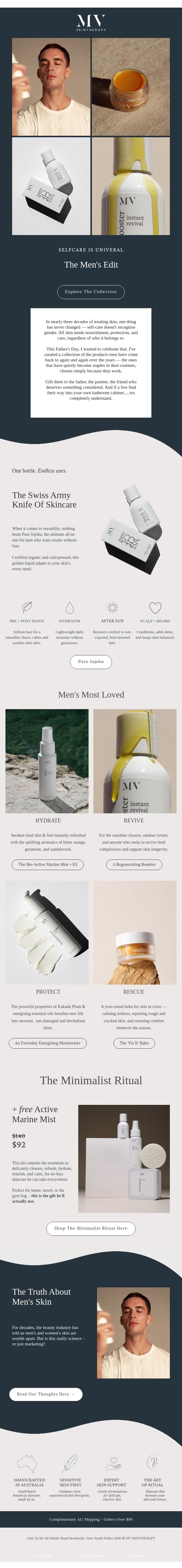Gifts He'll Love: Men's Skincare Essentials email from MV Skintherapy screenshot