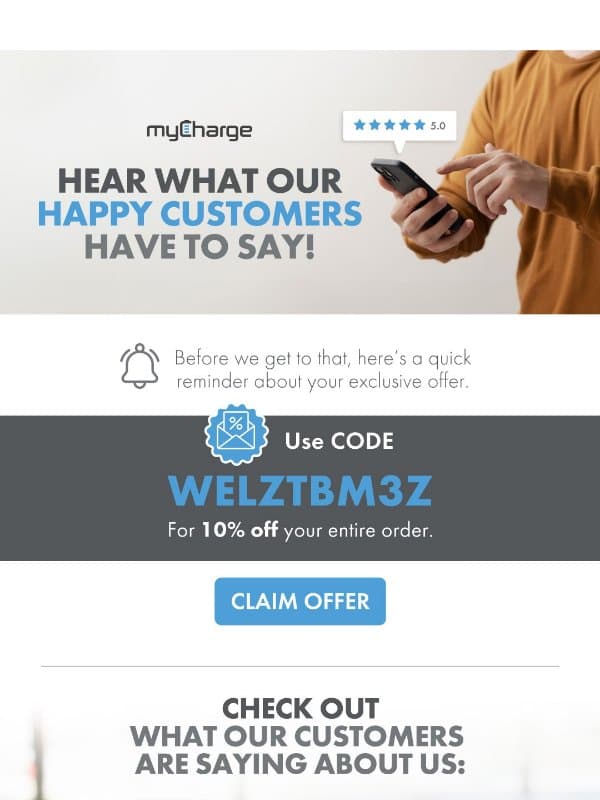 Power up with confidence! Customer reviews inside ⭐ email from myCharge
