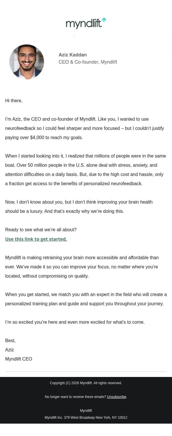 Four. Thousand. Dollars π΅ email from Myndlift screenshot