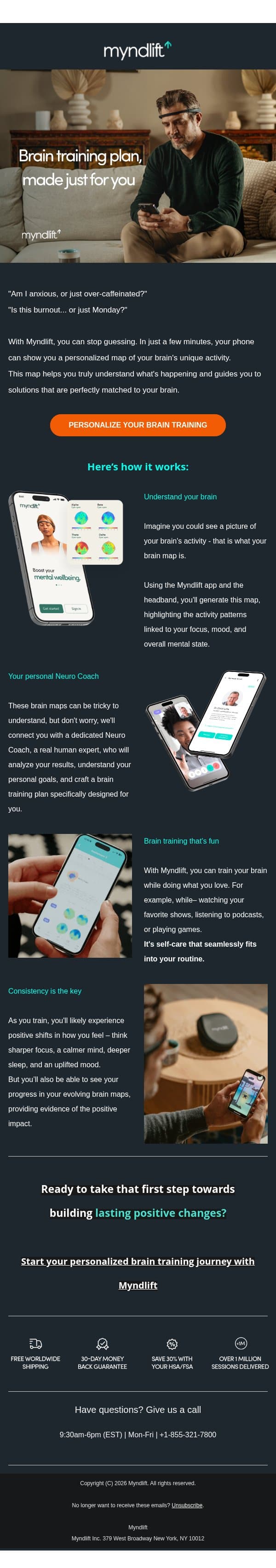 Brain training plan made just for you email from Myndlift screenshot