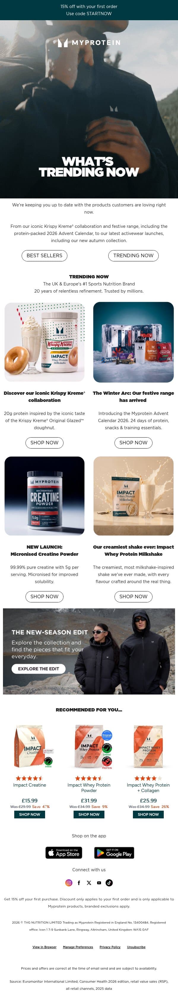 Discover what's trending now email from Myprotein Clothing screenshot