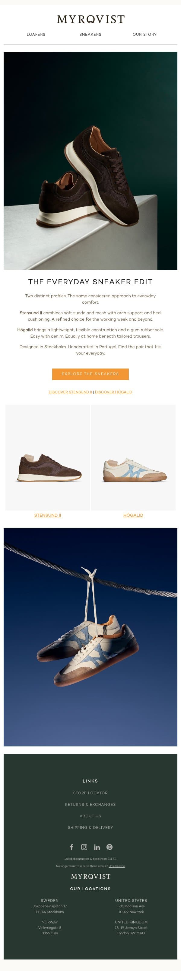 Your Everyday Sneaker email from Myrqvist screenshot