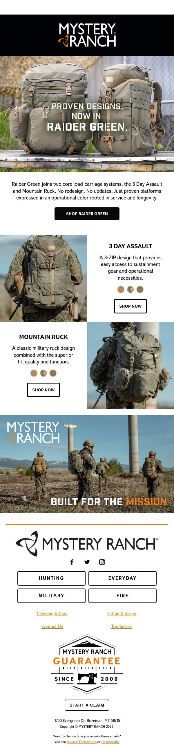 Introducing Raider Green email from Mystery Ranch screenshot