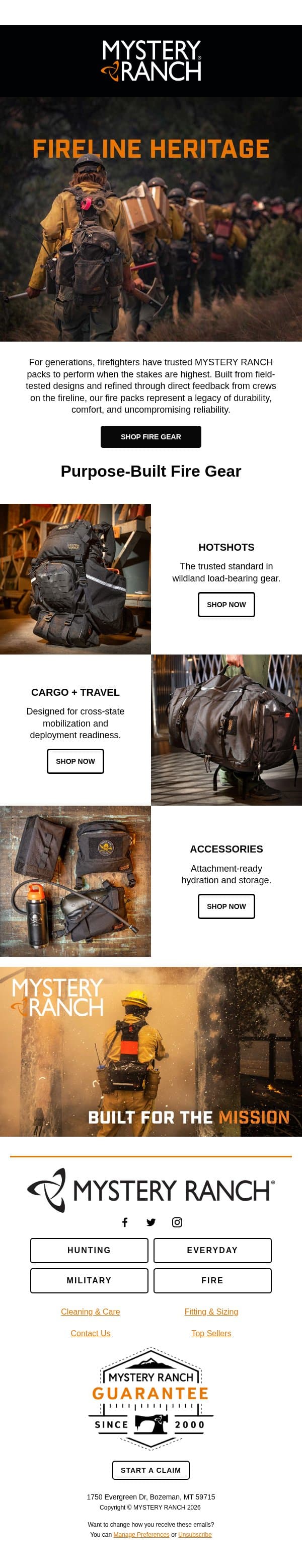 Built on the Line, Proven by Generations email from Mystery Ranch screenshot