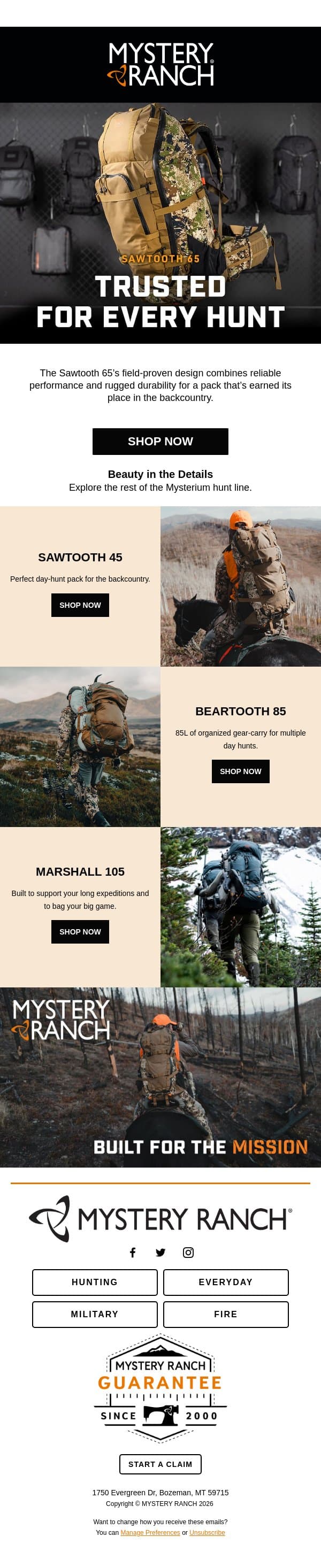 Tried + True: Sawtooth 65 email from Mystery Ranch screenshot