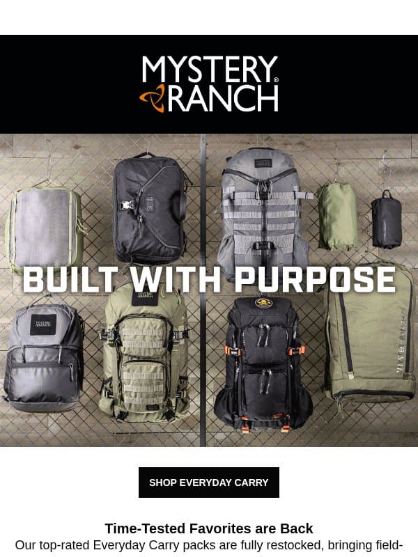 Everyday Favorites Restocked email from Mystery Ranch