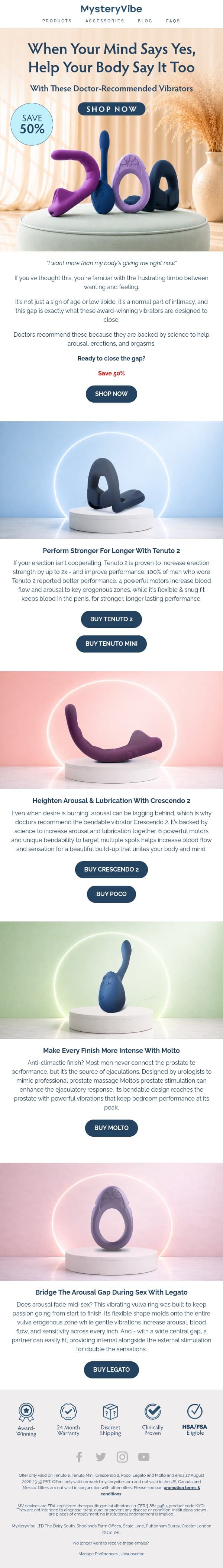 When Your Mind Says Yes, Help Your Body Say It Too email from MysteryVibe screenshot