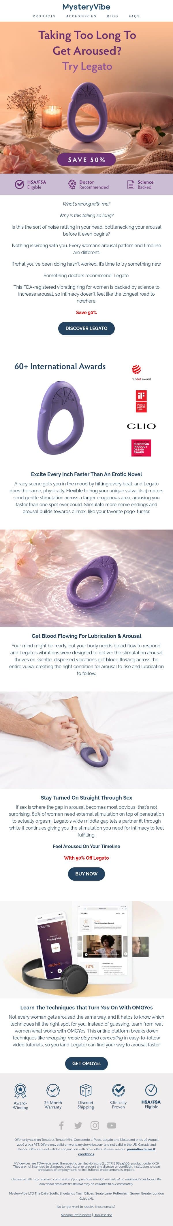 Taking Too Long To Get Aroused? email from MysteryVibe screenshot