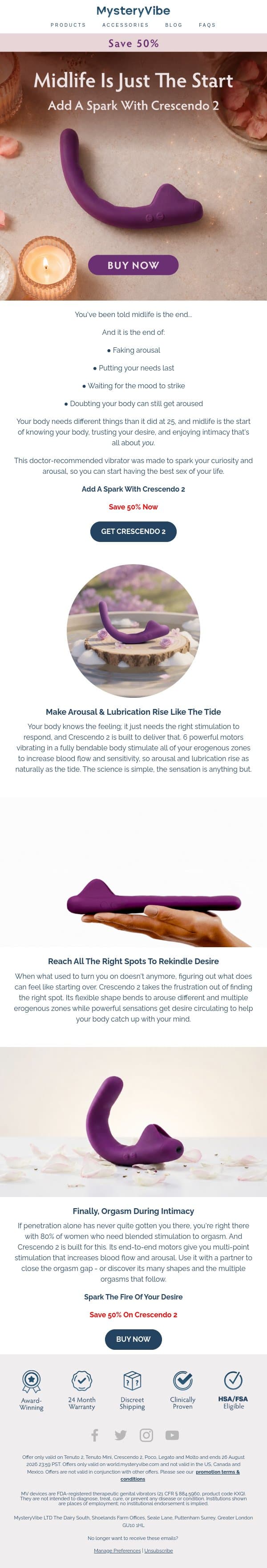 Midlife Is Just The Start, Add A Spark With Crescendo 2 email from MysteryVibe screenshot