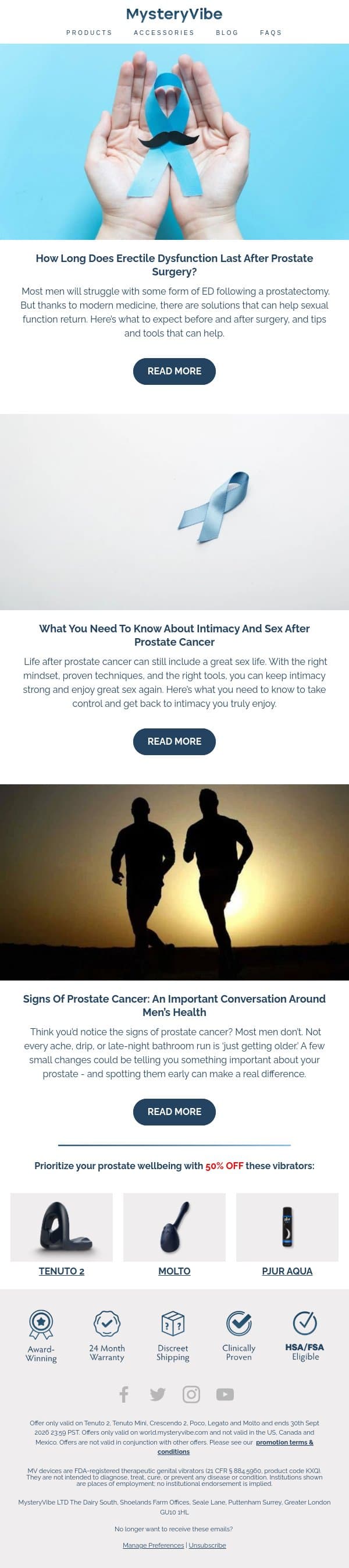 How Long Does Er*ctile Dysfunction Last After Prostate Surgery? email from MysteryVibe screenshot