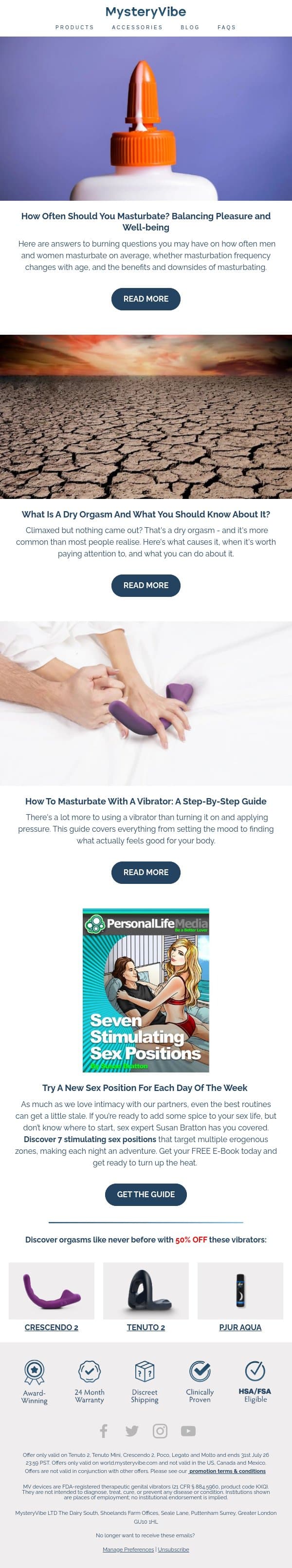 How Often Should You M@sturbate? Balancing Pleasure and Well-being email from MysteryVibe screenshot