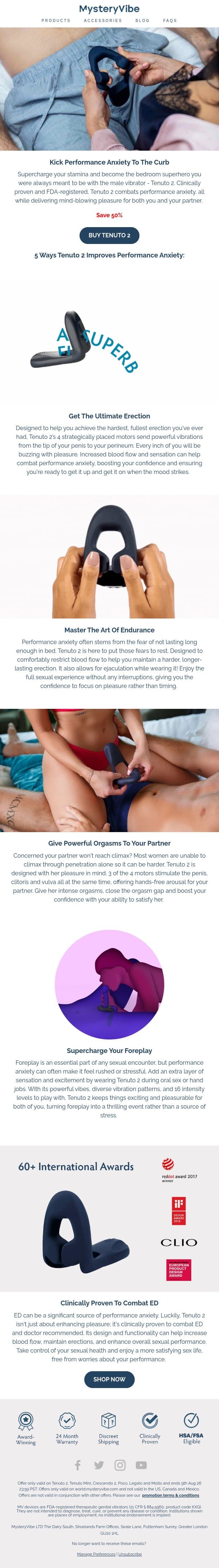5 Ways This Male Vibrator Improves Performance Anxiety email from MysteryVibe screenshot