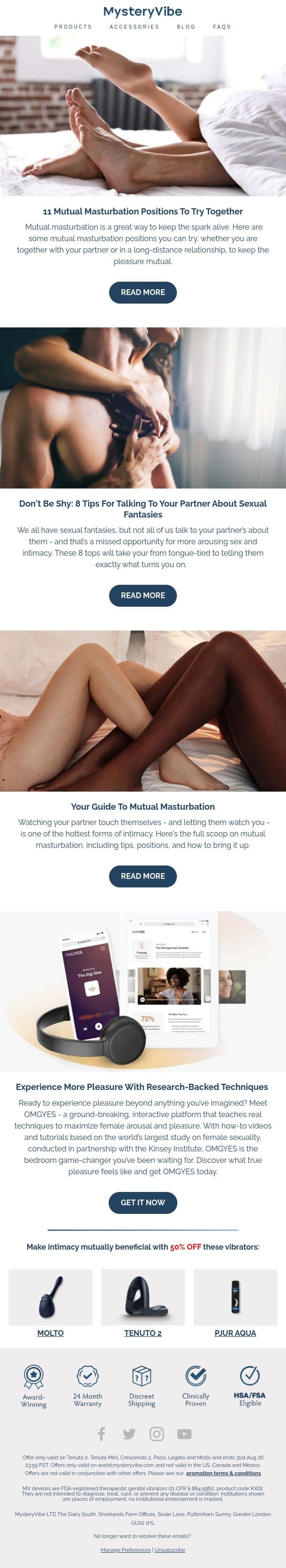 11 Mutual M@sturbation Positions To Try Together email from MysteryVibe screenshot