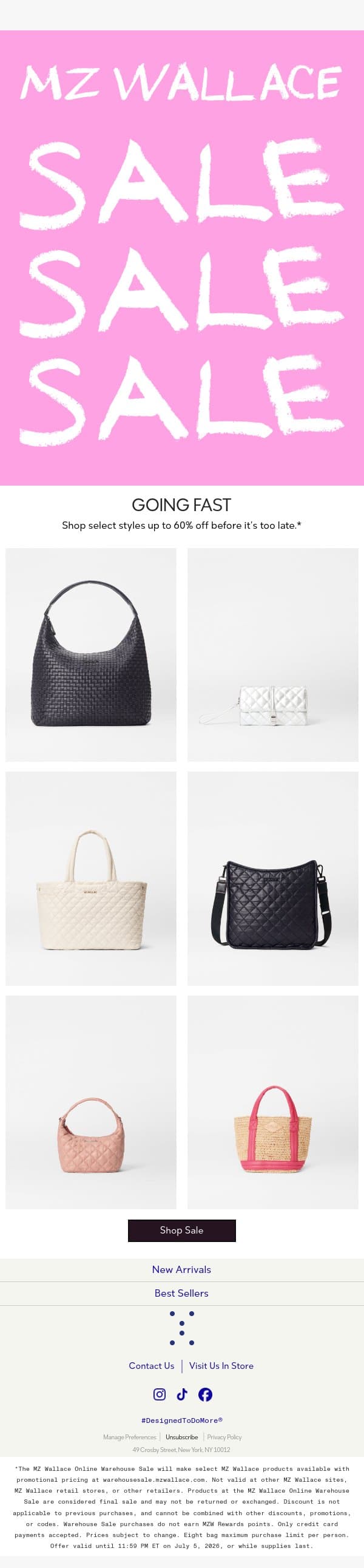 Want 60% off? email from MZ Wallace screenshot