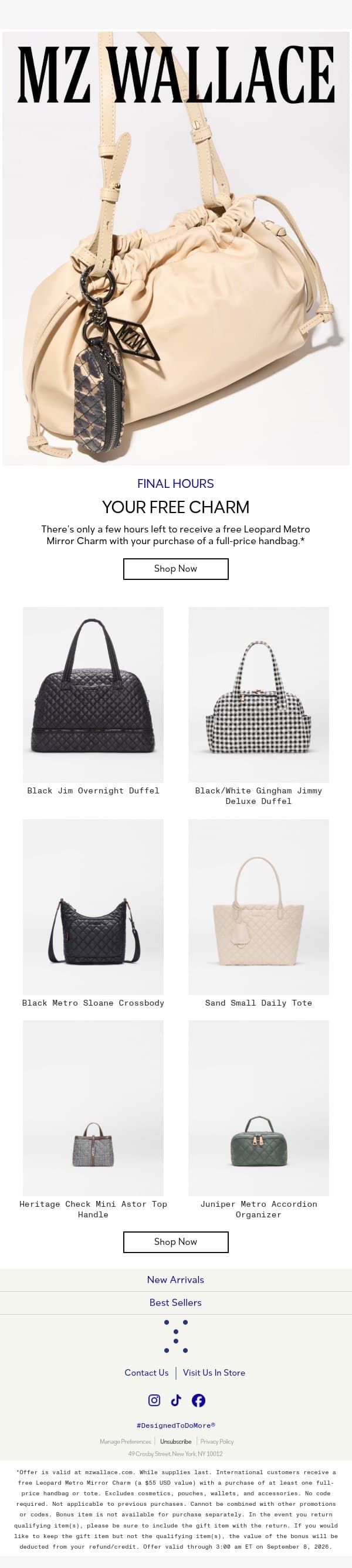 FINAL HOURS for your FREE charm email from MZ Wallace screenshot