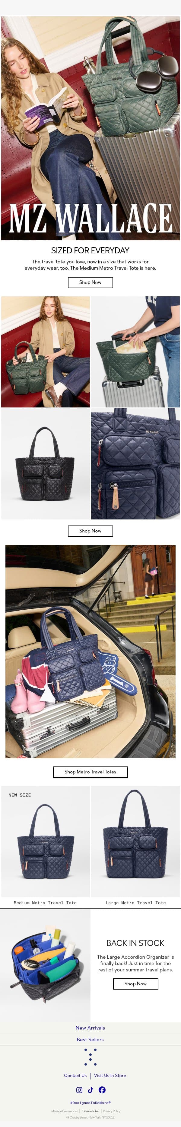 Same tote, NEW size email from MZ Wallace screenshot