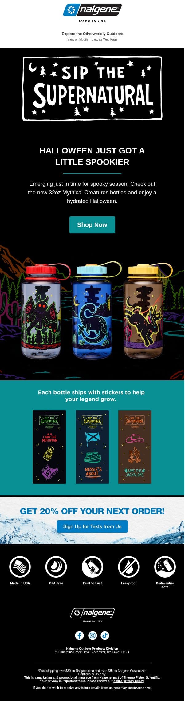 Something Legendary This Way Comes email from Nalgene screenshot