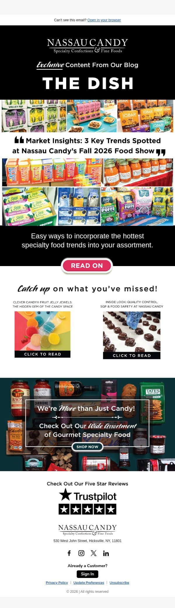 3 Hot Trends Spotted at Our Fall Food Show email from NassauCandy screenshot