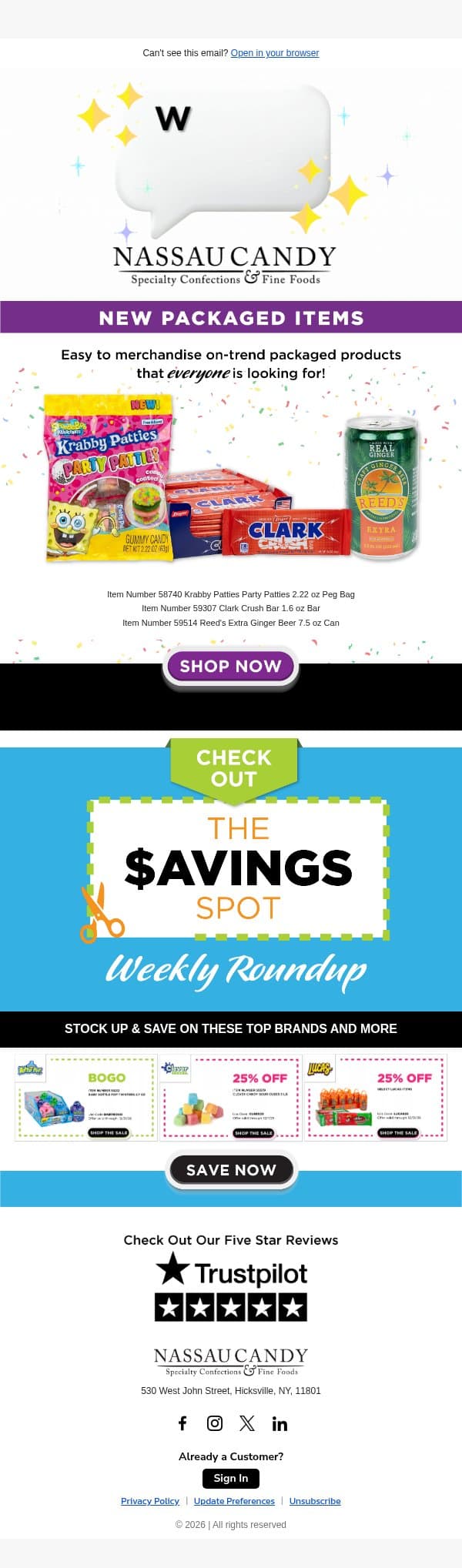 A Treat: NEW Arrivals email from NassauCandy screenshot