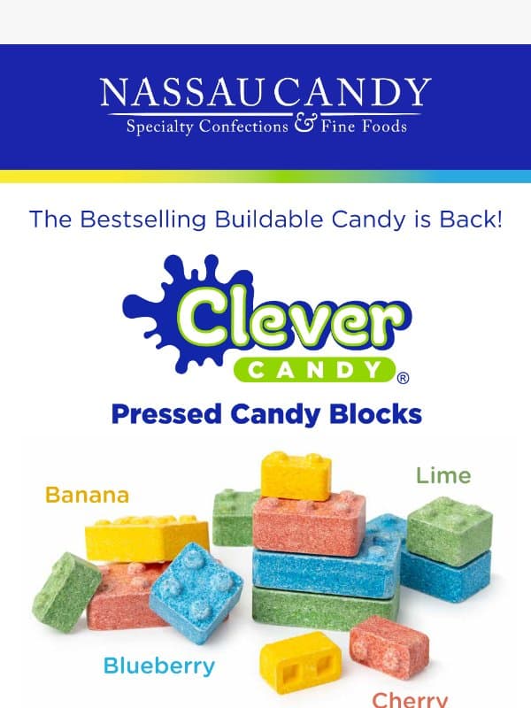 Clever Candy Blocks – Back in Stock email from NassauCandy