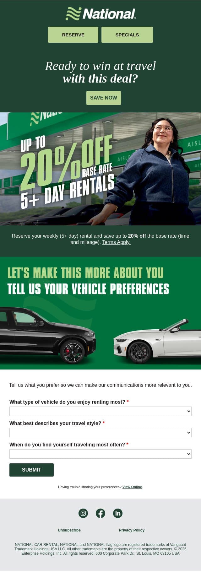 📣 We Saved This Offer for You, Adam! email from National Car Rental screenshot